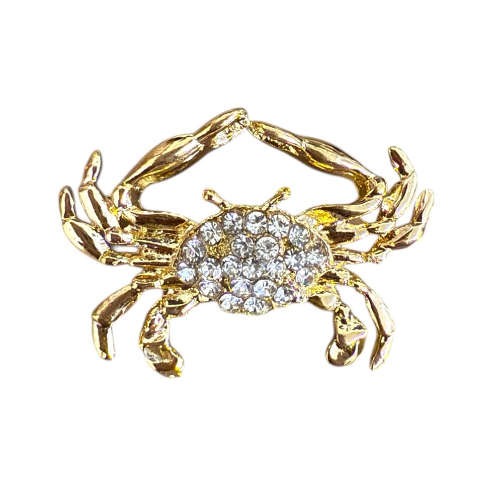Cancer Zodiac Sign Brooch with Rhinestones in Gold Tone